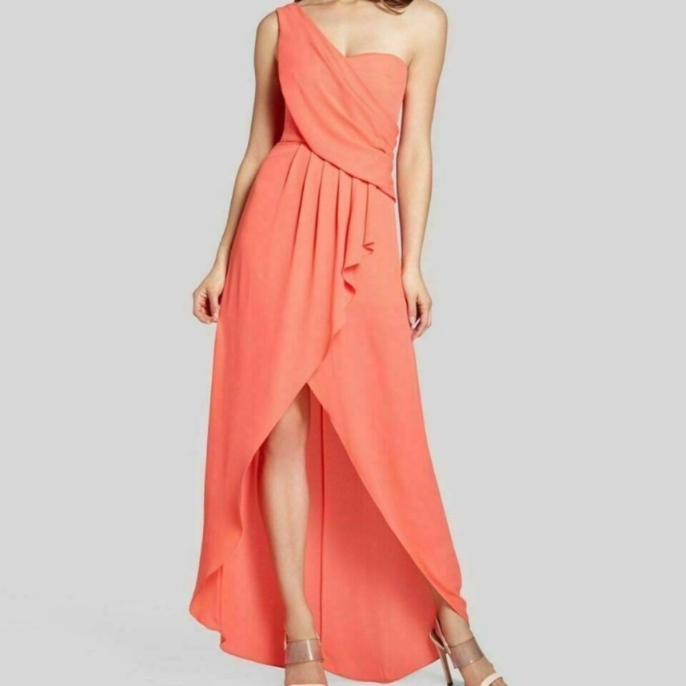 BCBG “Kail” one shoulder Grecian-style dress in ambrosia coral. Sz 4.